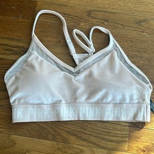 Pink mesh and velvet sports bra nude size medium